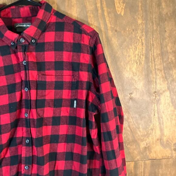 Eddie Bauer Mens Shirt Red Black Plaid Button Down Long Sleeve 100% Cotton XL - Picture 5 of 12